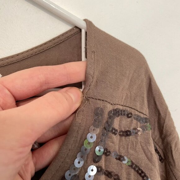 LANE BRYANT Plus Size Solid Brown Sequin Embellished Short Sleeve Blouse 22 / 24 - Picture 9 of 15